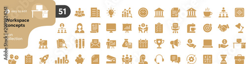 Cuadro en lienzo Set of 51 workspace icons for office environment and professional productivity