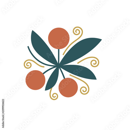 Abstract botanical illustration with berries and leaves