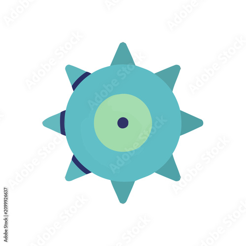 Abstract blue spiky circular shape with a central eye