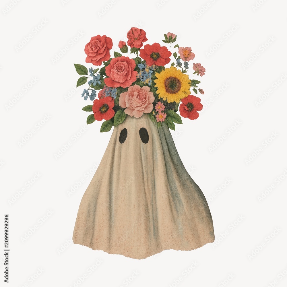 Obraz premium Ghost adorned with vibrant flowers.