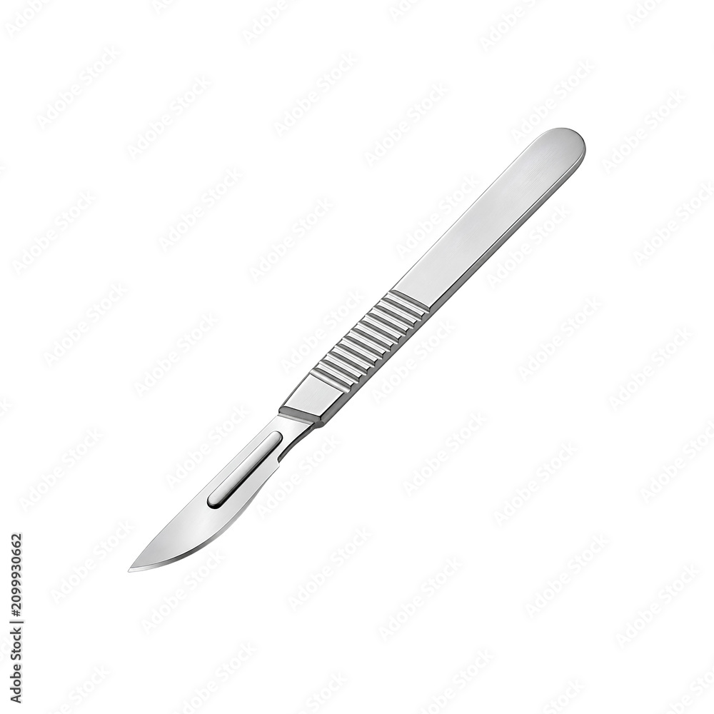 Fototapeta premium Stainless steel surgical scalpel isolated precision medical cutting tool for healthcare and laboratory procedures