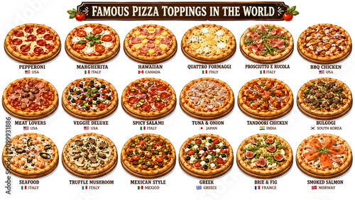 Illustration pizza topping menu set