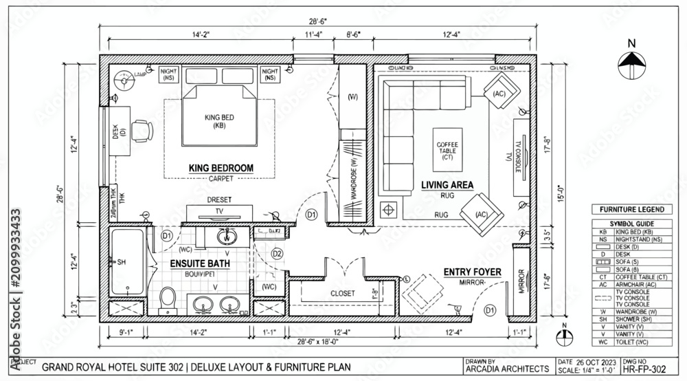 Grand royal hotel suite 312 interior layout and furniture plan