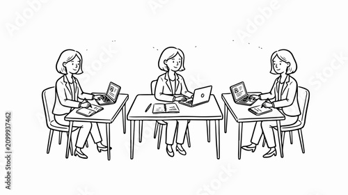 Three women working on laptops.