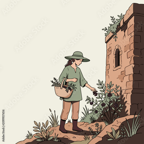 Woman holding plants in basket.