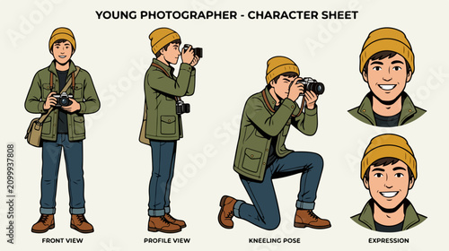 Young Man Holding Camera Outdoors.