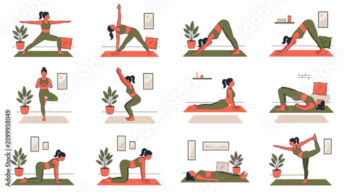 Foto Woman doing various yoga poses sequence.