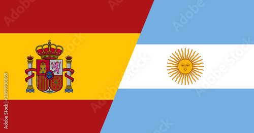 Fotografía Spain and Argentina national flags diagonal split background