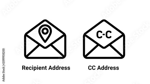 Canvastavla Email communication icons featuring recipient location and carbon copy addresses
