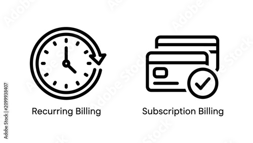 Recurring and subscription billing payment icons with subscription, recurring