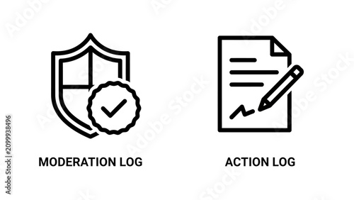 Fotografie Moderation and action log management icons with moderation verified document