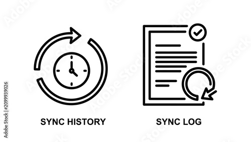 Εκτύπωση καμβά Sync history and log data management icons with management document checkmark