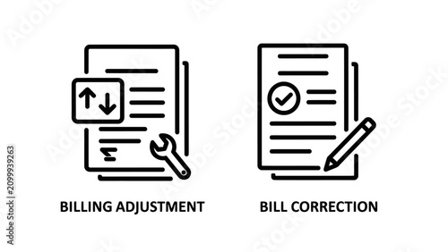 Billing adjustment and bill correction line icon set with adjustment, correction
