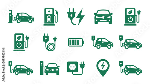 Foto Electric vehicle charging station icons.