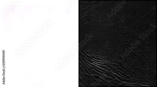 Foto Black wrinkled plastic texture background, dark crumpled synthetic material surf