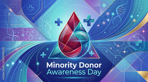 Minority Donor Awareness Day futuristic healthcare vector background