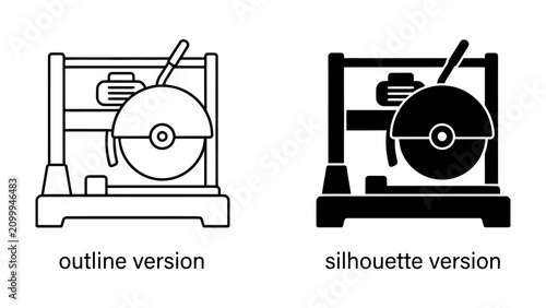Cuadro en lienzo Metal Cutting Saw Outline and Silhouette: Two distinct representations of a metal cutting saw, one as a clean outline and the other as a solid silhouette, showcasing industrial tools