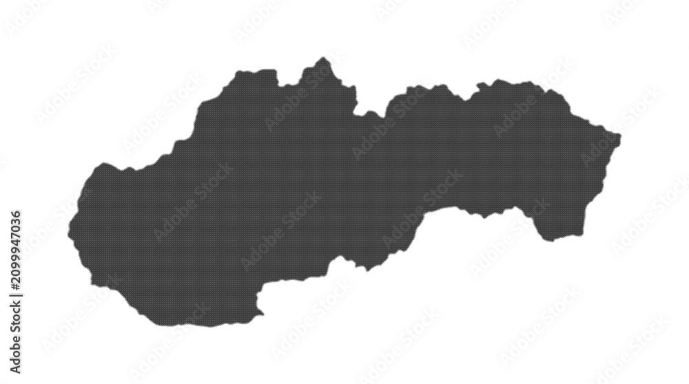 Obraz premium Detailed black and white textured silhouette map of Slovakia isolated on a white background, perfect for geography projects, travel design, and educational presentations.