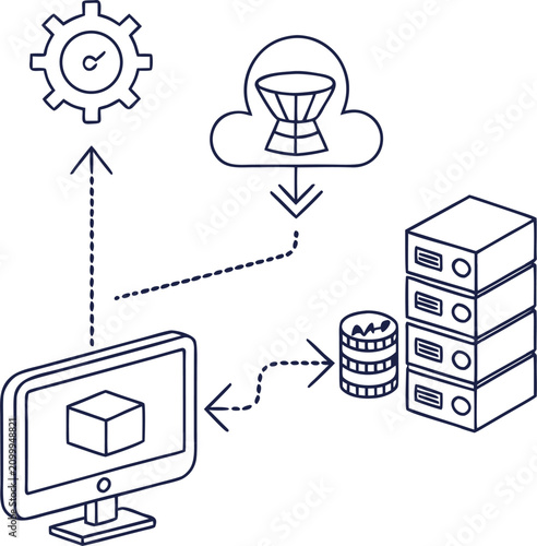 stream processing minimal flat outline  vector on white background 