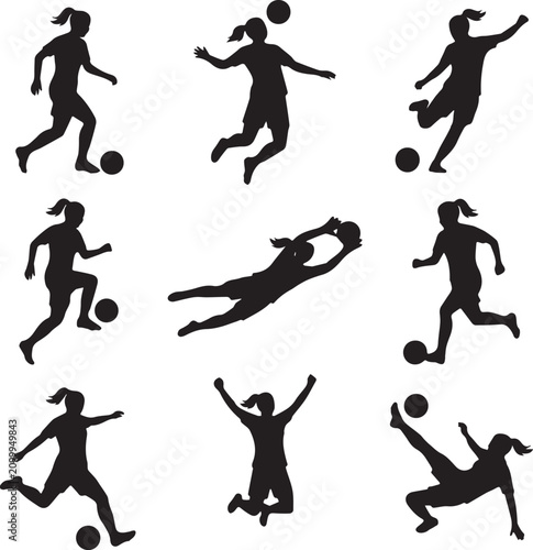 Football Player Silhouette Collection Set Flat Vector Illustration