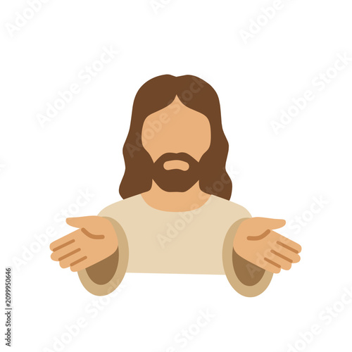 Billede på lærred Flat Jesus Christ icon with open arms representing love, faith, hope, salvation and Christian religion