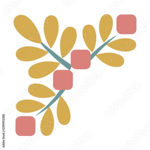 Abstract floral corner element with leaves and squares