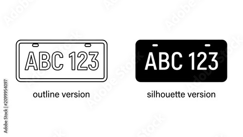 License Plate Icons: Two distinct license plate graphics, an outline version and a solid silhouette version, are presented side-by-side for clear representation.