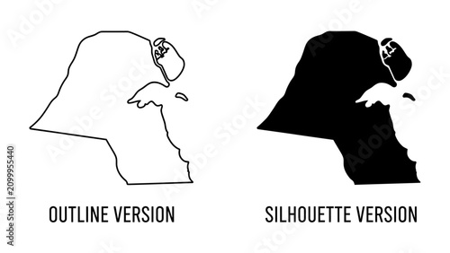 Fotografija Kuwait Outline and Silhouette: A clear visual representation of Kuwait's geographical outline in both an empty outline and a solid black silhouette form, perfect for cartographic and design purposes