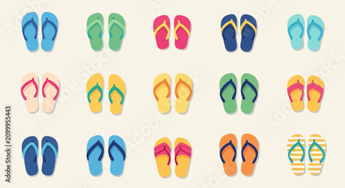 Canvastavla Flip flops Collection Colorful Vector Illustration On Light Background