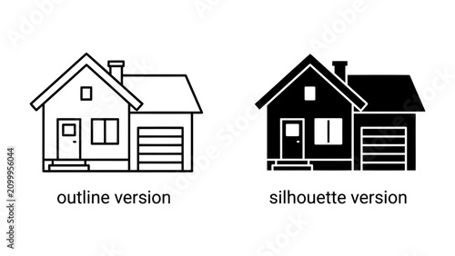 Photography House Outline and Silhouette: Two clear depictions of a residential house, one as a clean outline and the other as a solid silhouette, offering versatility for design needs