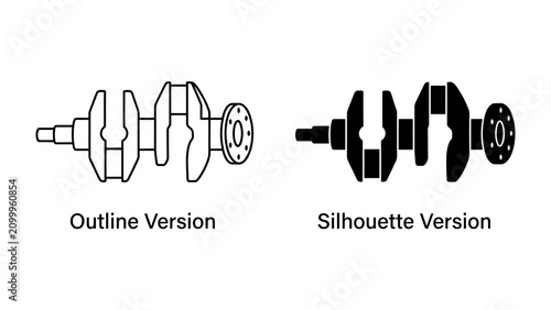 Foto Crankshaft: An industrial crankshaft in outline and silhouette form, showcasing its complex mechanical design and importance in engines