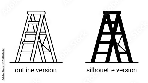 Konstfotografi Ladder Illustration Duo: A visual comparison of a stepladder presented in both outline and silhouette styles, offering versatile graphic elements for design projects