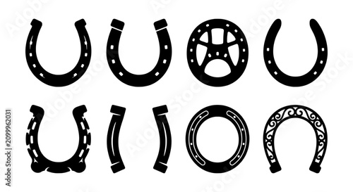Quadro su tela Vintage horseshoe silhouette set, 8 lucky horse shoe icons, rustic equestrian ve