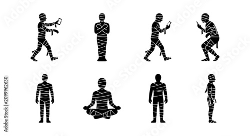 Obraz na płótnie Halloween mummy silhouette icons set, 8 ancient egyptian mummy characters, spook