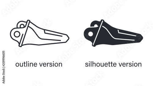 Fotografía Heavy Equipment Bucket Tooth: This image displays two versions of a heavy machinery bucket tooth, one in an outline style and the other as a silhouette, representing industrial tools