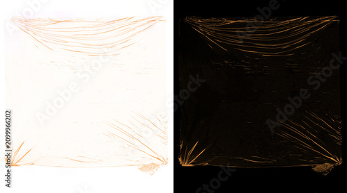 Photos Transparent plastic wrap texture, wrinkled cling film overlay on white and black
