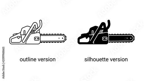 Konstfotografi Chainsaw Outline and Silhouette: Two clean graphic representations of a chainsaw, one in outline and the other in silhouette, ideal for design projects needing tool imagery