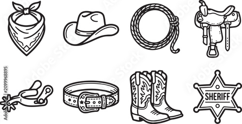 Foto Cowboy and sheriff icons set illustration