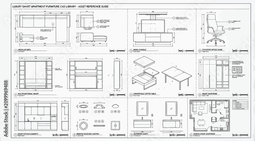 Foto Furniture design specifications and technical drawings for luxury apartment