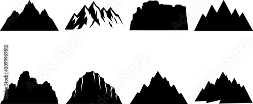 Photos Mountain silhouettes on a white background a collection of black vector shapes a