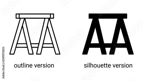 Obraz na plátne Two Sawhorse Styles: A graphic illustration showcasing two representations of a sawhorse – one in an outline style and another as a solid silhouette