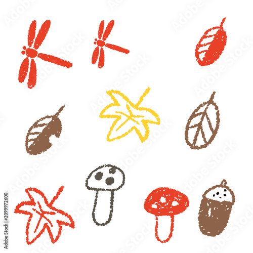 かわいい秋の手描き線画のイラスト素材セット