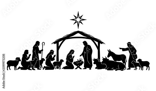 Fotografía Holy Night Nativity Silhouette with Shepherds – Biblical Christmas Vector Scene