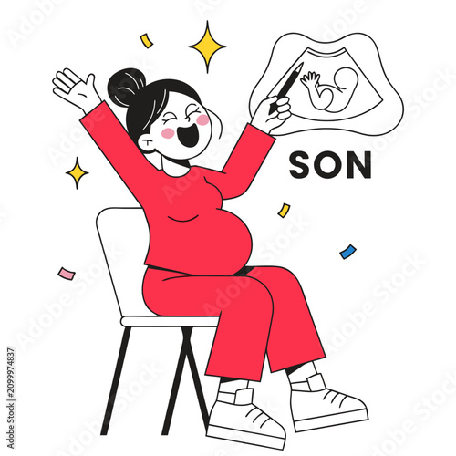 Bild auf Leinwand Pregnant woman rejoices after seeing intrauterine ultrasound image of son, and experiences joy of motherhood