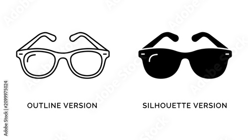 Foto Outline and Silhouette Sunglasses: Two pairs of sunglasses, one as a clean outline and the other as a solid black silhouette, offering versatile design elements for graphic representation