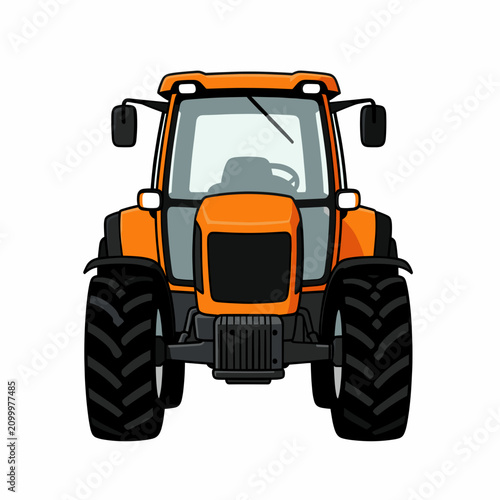 Orange Tractor Front View Cartoon Illustration
