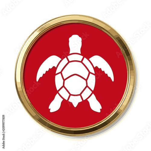White Turtle Silhouette in Gold Frame on Red Background