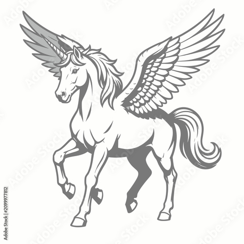 Winged Unicorn Running with Spread Wings and Flowing Mane