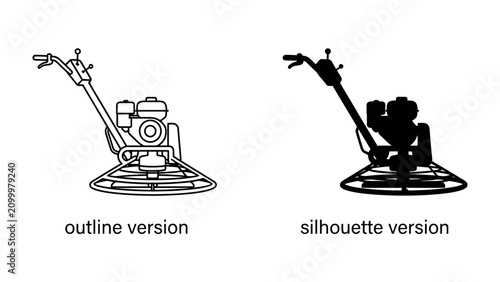Canvas Print Power Trowel Outline and Silhouette: Two distinct representations of a power trowel, one an intricate line drawing and the other a stark black silhouette, showcasing the industrial tool