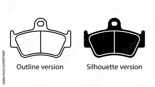Brake Pad Designs: Two distinct designs of a brake pad are presented: an outline version and a silhouette version, showcasing a critical automotive component.